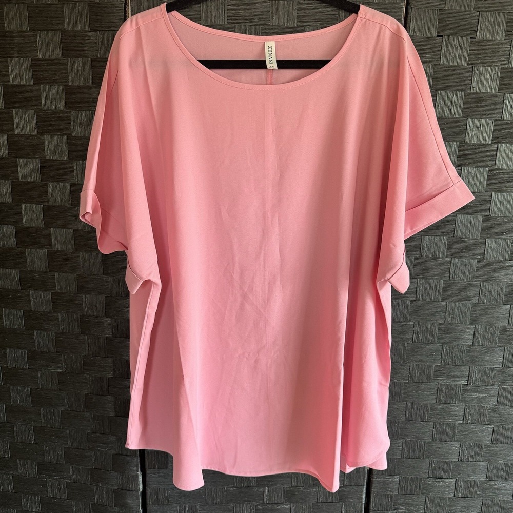 Zenana Outfitters Pink Chiffon Rolled Sleeves Relaxed Fit Top 3X Plus